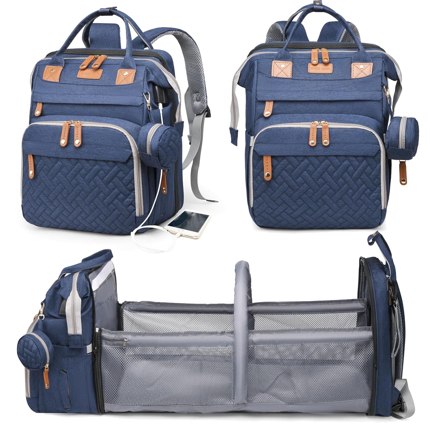 Baby Diaper Bag with Changing Station, Waterproof Diaper Bag Backpack for Moms Dads with USB Charging Port, Baby Shower Gifts, Large Capacity Diaper Backpack, Grey