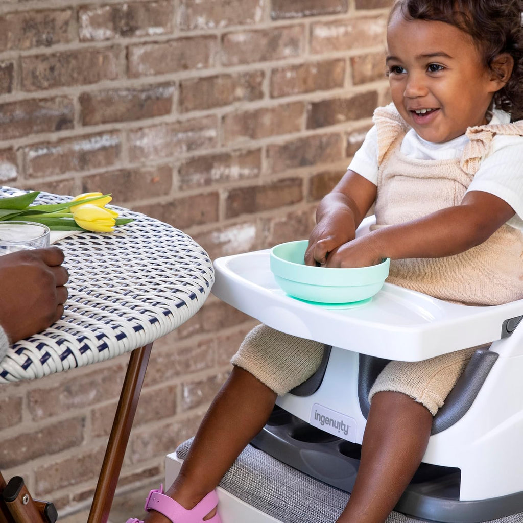 Baby Base 2-In-1 Booster Feeding and Floor Seat with Self-Storing Tray - Slate