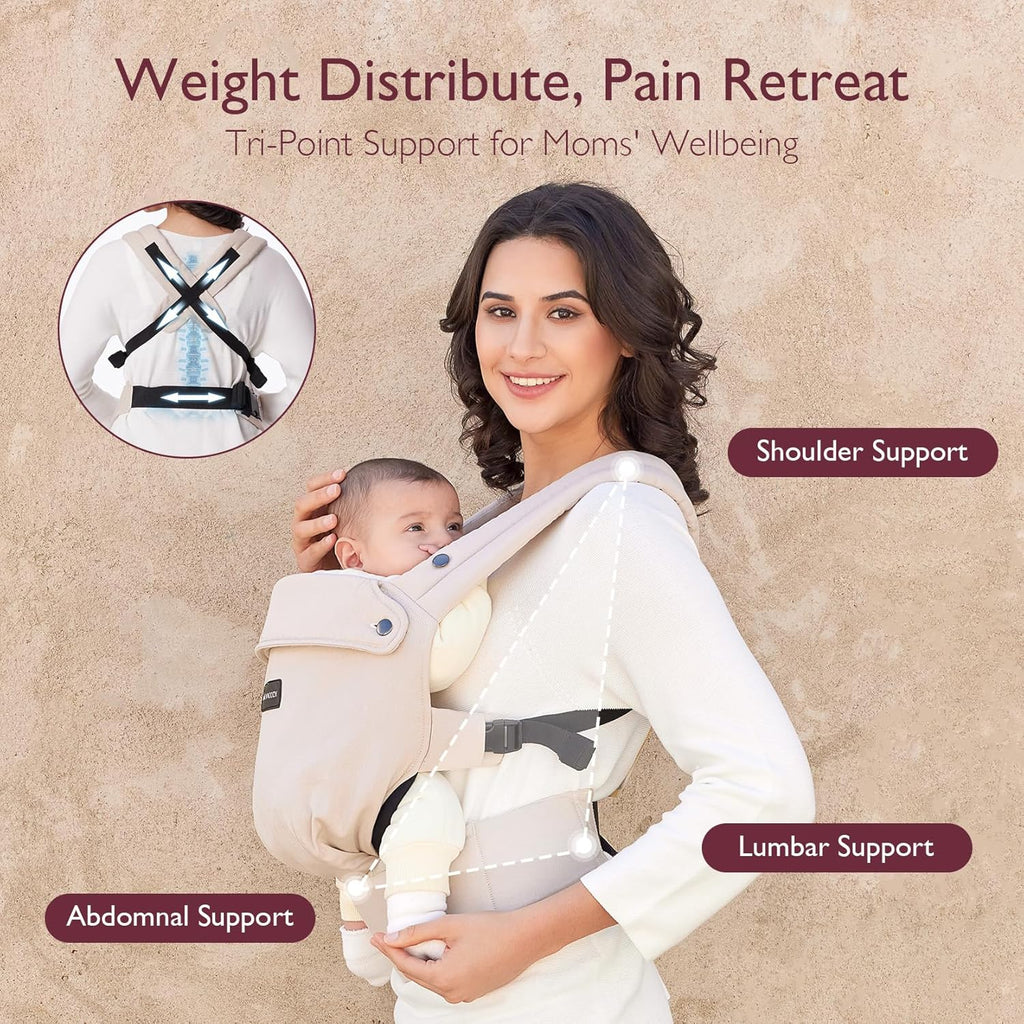 Baby Carrier - Ergonomic, Cozy and Lightweight Carrier for 7-45Lbs, Effortless to Put On, Ideal for Hands-Free Parenting, Enhanced Lumbar Support, Purehug for Infant to Toddler, Khaki