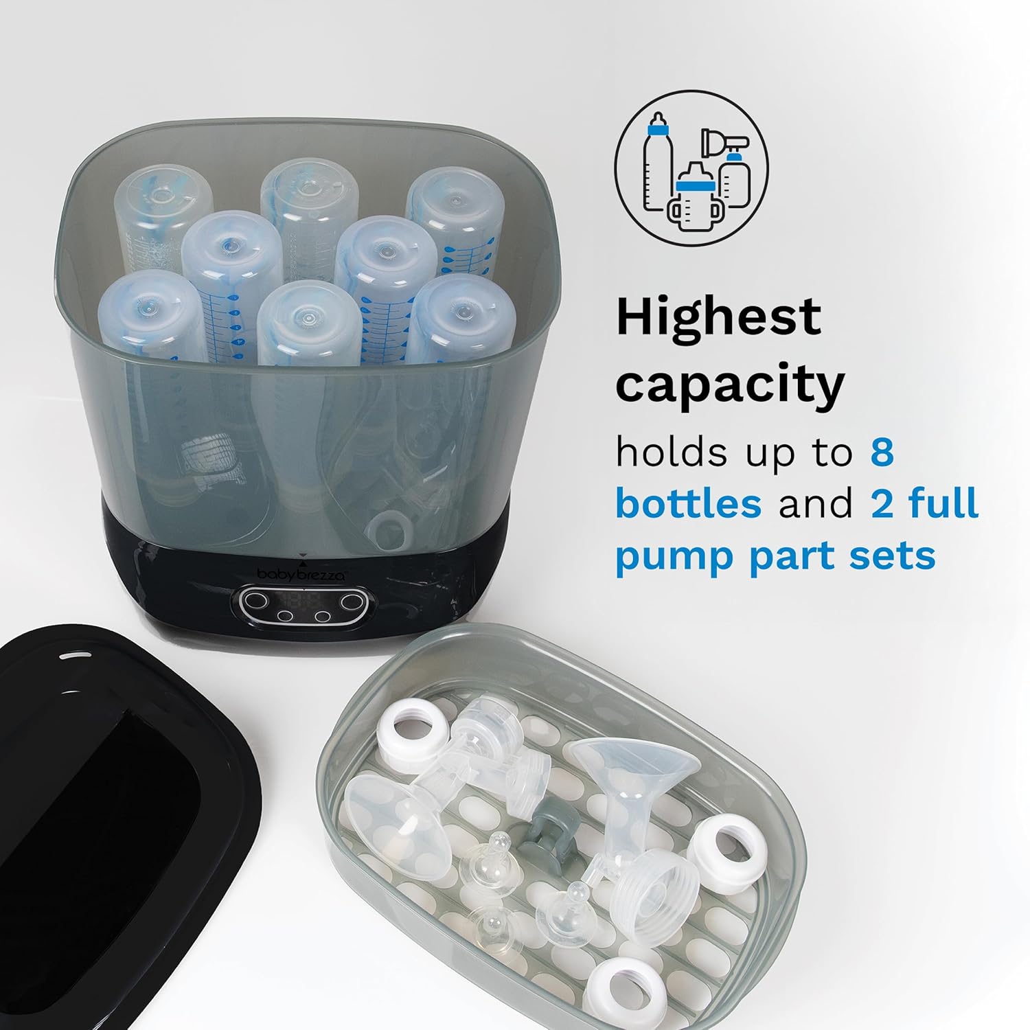 Bottle Sterilizer and Dryer Advanced – 33% Faster - Largest Capacity Steam Sanitizer - Universal Sterilization Machine for All Bottles + Pump Parts - HEPA Air Filter, Black