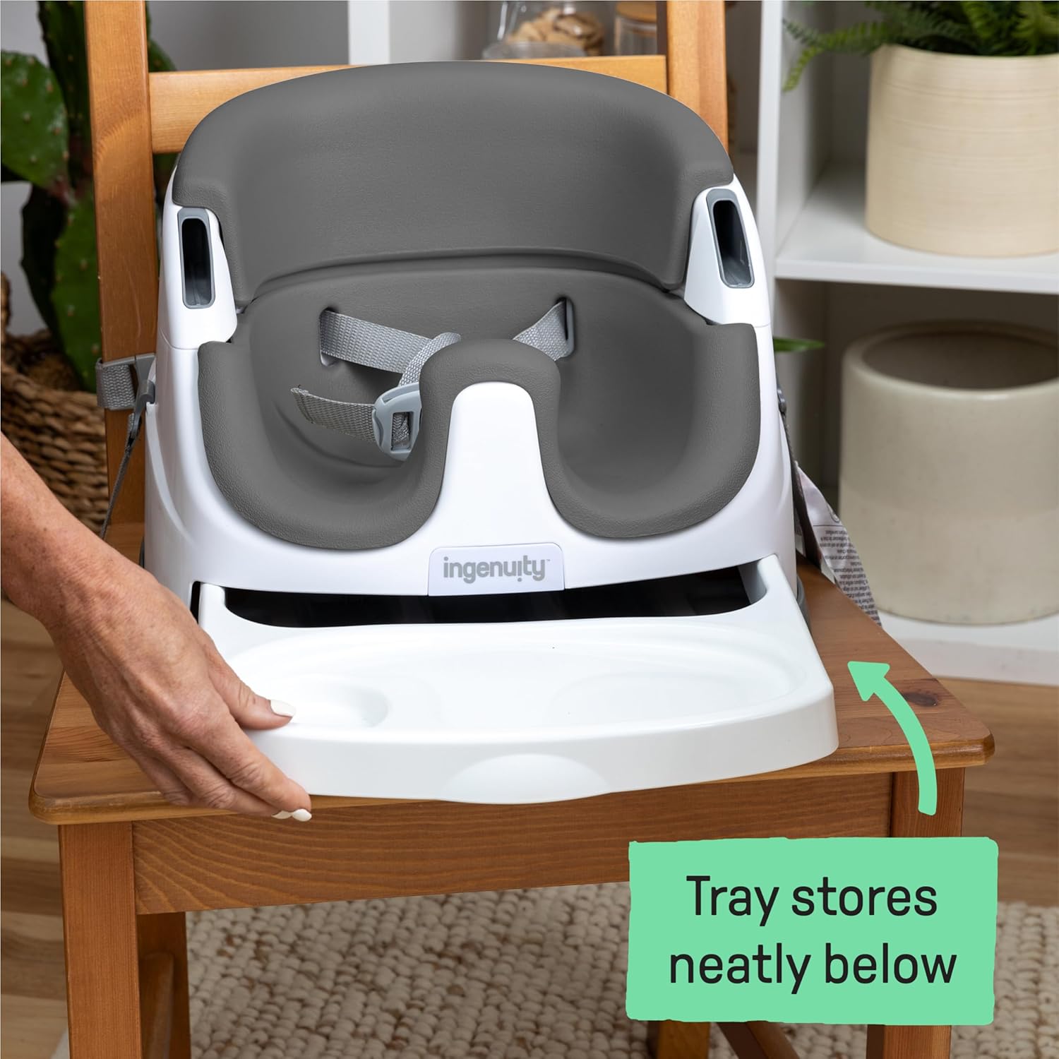 Baby Base 2-In-1 Booster Feeding and Floor Seat with Self-Storing Tray - Slate