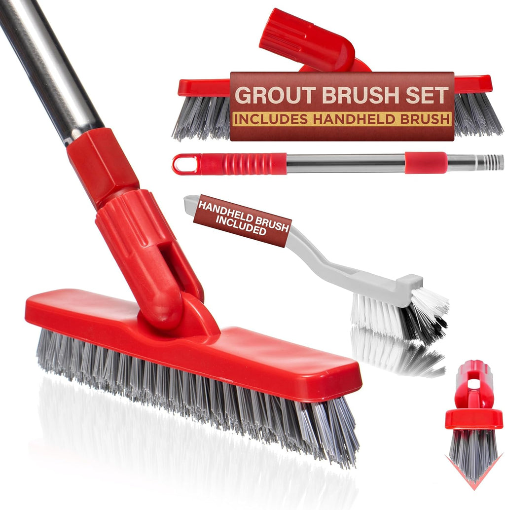 Grout Brush with Long Handle & Hard Bristle Crevice Cleaning Brush, Grout Cleaner for Tile Floors, Floor Scrubber for Tile Grout Line, Household Use, Multipurpose Gap Cleaning Tools by Foxtrot Living