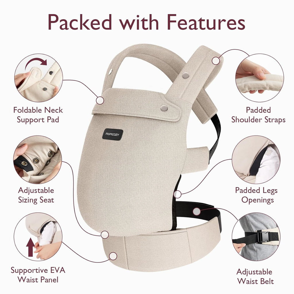 Baby Carrier - Ergonomic, Cozy and Lightweight Carrier for 7-45Lbs, Effortless to Put On, Ideal for Hands-Free Parenting, Enhanced Lumbar Support, Purehug for Infant to Toddler, Khaki