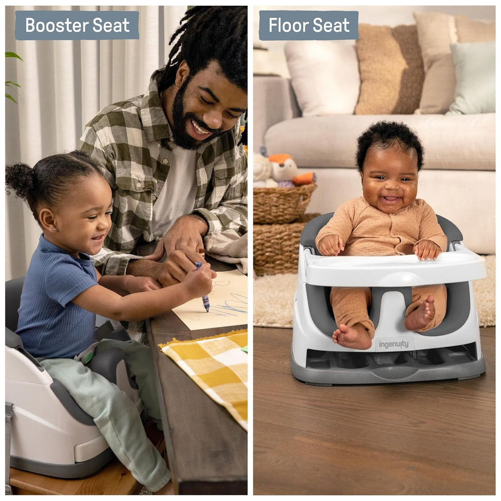 Baby Base 2-In-1 Booster Feeding and Floor Seat with Self-Storing Tray - Slate