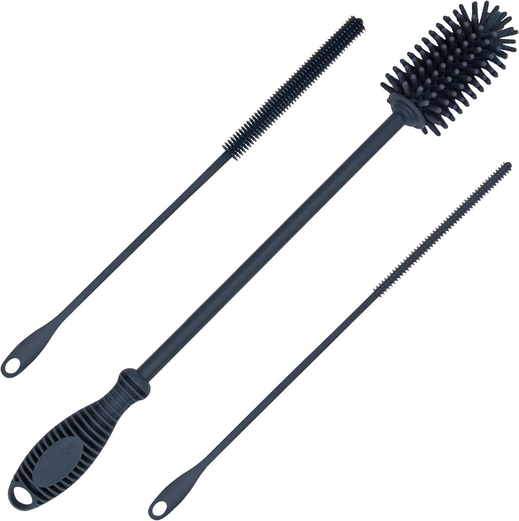Silicone Bottle Brush with 2 Straw Cleaners - 12.5” Water Bottle Cleaner Brush for Yeti, Hydro Flask, Owala, Stanley, Baby Bottles, Glassware, Vases & Narrow Neck Containers - Orange