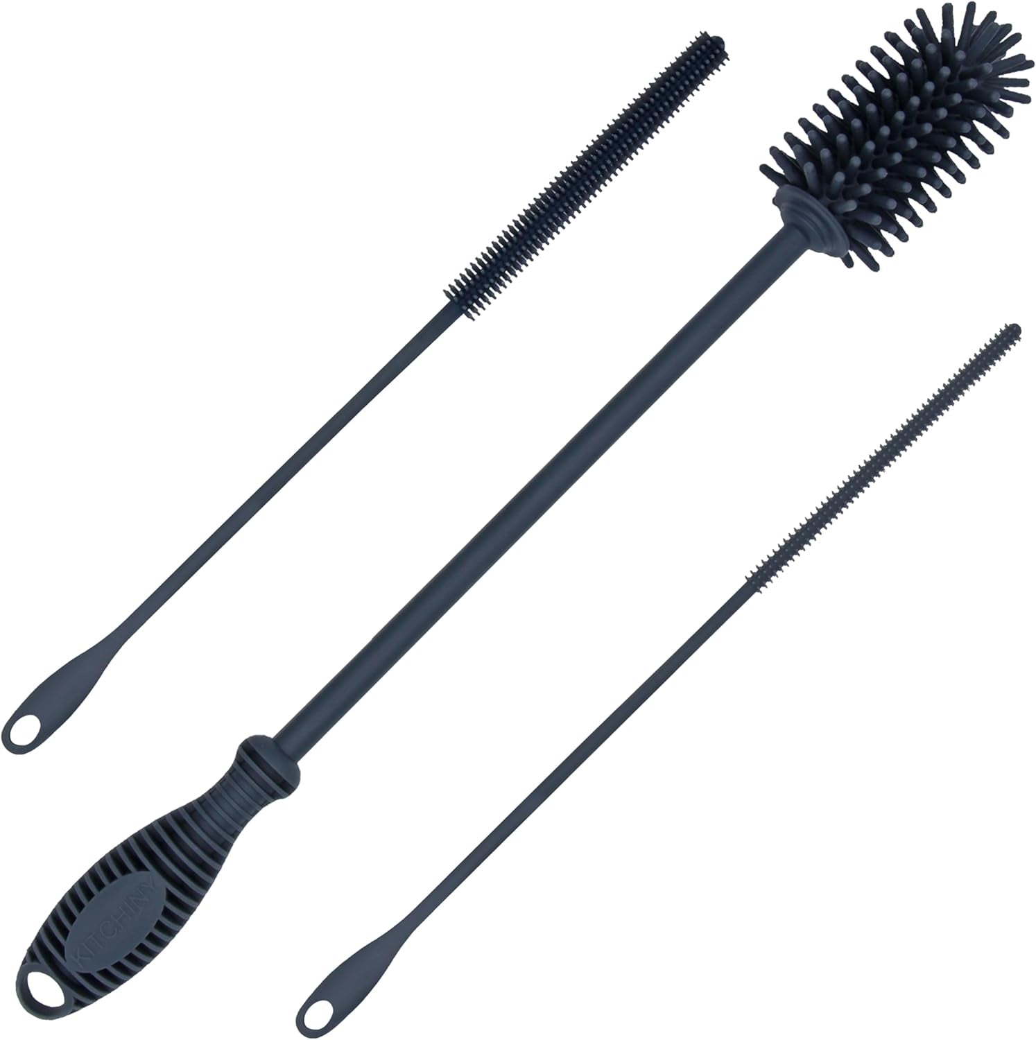 Silicone Bottle Brush with 2 Straw Cleaners - 12.5” Water Bottle Cleaner Brush for Yeti, Hydro Flask, Owala, Stanley, Baby Bottles, Glassware, Vases & Narrow Neck Containers - Orange