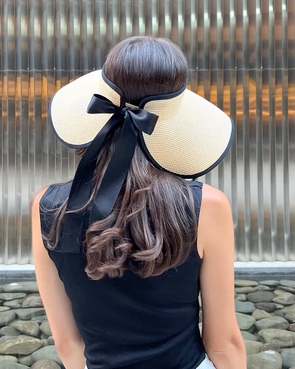 Sun Visors for Women Wide Brim Beach Hat Foldable Straw Visor Hat Ponytail Summer Packable UPF 50+