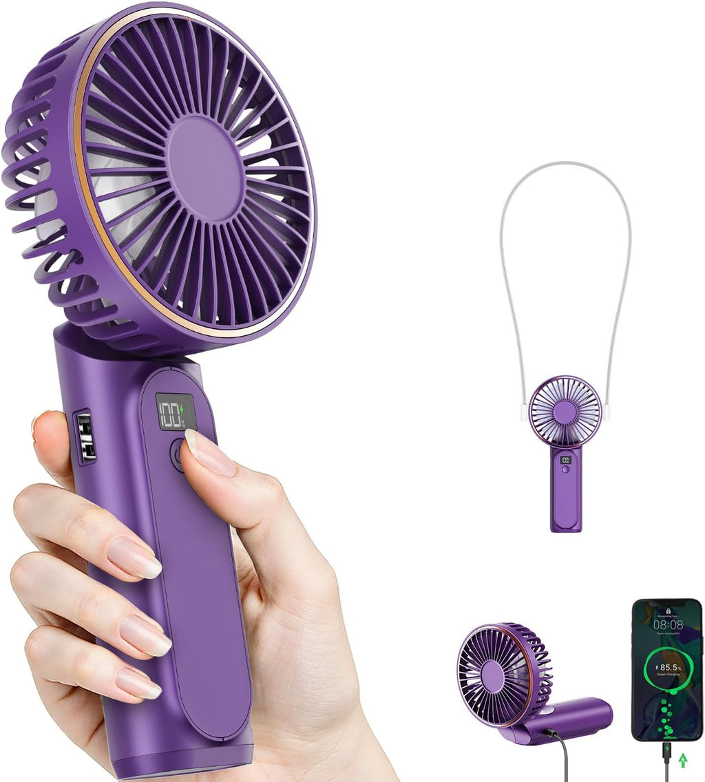 Portable Handheld Fan, Portable Fan Rechargeable, 4000Mah, 180° Adjustable, 6 Speed Wind, Display Electricity in Real Time, USB Rechargeable Foldable F An, Quiet Personal Fan with Power Bank