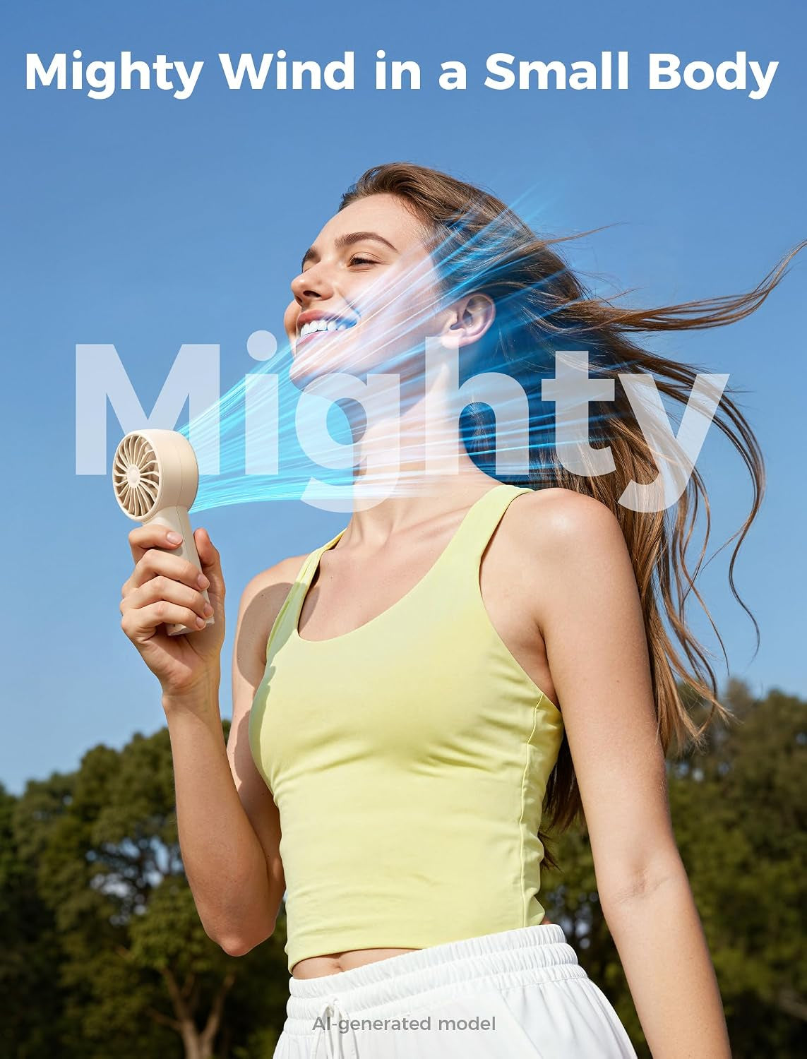 Mighty Portable Fan, Powerful Handheld Fan, USB Rechargeable [10H Max Cooling Time], Mini Personal Battery Powered, Pocket for Travel, Summer, Gifts for Women, Girls -Beige