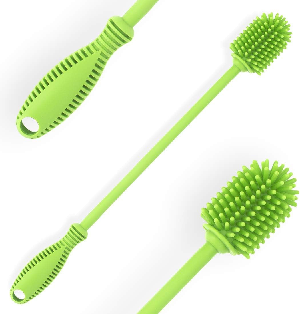 Silicone Bottle Cleaning Brush with Long Handle, 12.5" Water Bottle Cleaner for Baby Bottles, Hydro Flask, Sports Bottle, Vase, Glassware, Perfect for Smaller Diameter Bottle Openings (One Pack)