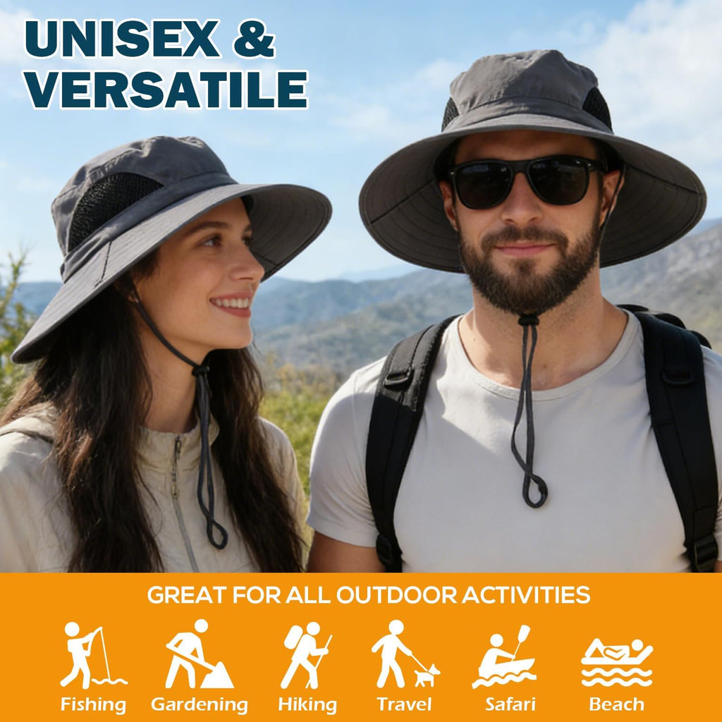 Wide Brim Sun Bucket Hat, Waterproof Boonie Hat for Men & Women | UPF 50+ UV Protection, Adjustable Fit, Chin Strap & Sweatband, Foldable Durable for Fishing Hiking Garden Beach