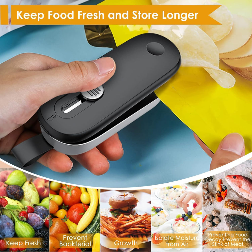 Mini Bag Sealer, 2 in 1 Bag Sealer Heat Seal with Cutter, Portable Vacuum Sealer Handheld Bag Resealer Machine with Lanyard for Plastic Bags Food Snack Storage (Batteries Included)