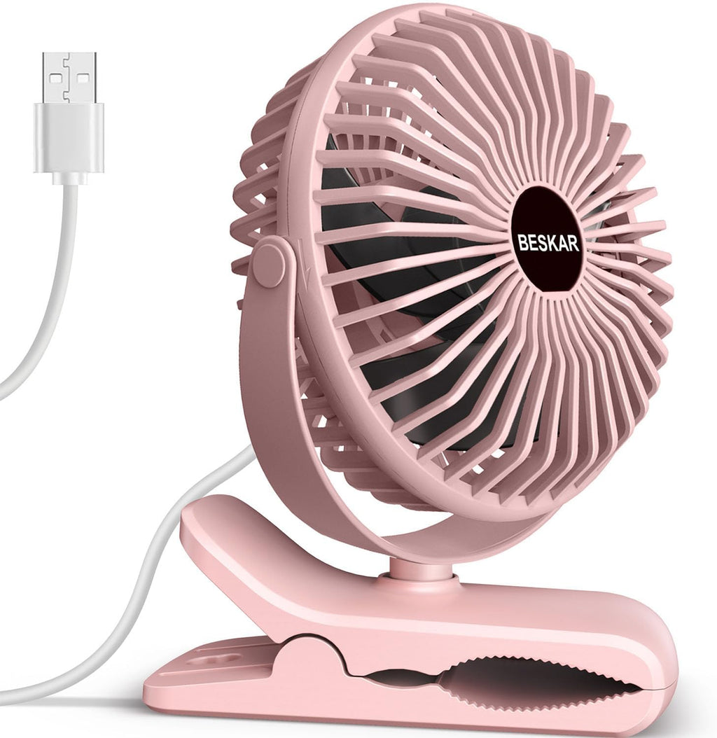 USB Clip on Fan, Portable Small Fan with Cord Powered, 3 Speeds Strong Airflow, with Sturdy Clamp, Quiet Personal Desk Fan