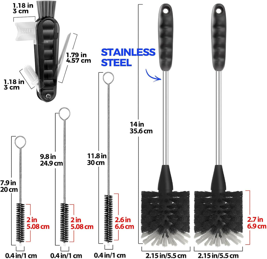 6 Pack Bottle Brush Set, 14" Long Handle Stainless Steel Bottle Cleaner Brush, 3 Straw Brushes, 4-In-1 Bottle Cleaning Brush for Water Bottle, Antistatic Lab Brushes Straws, Black