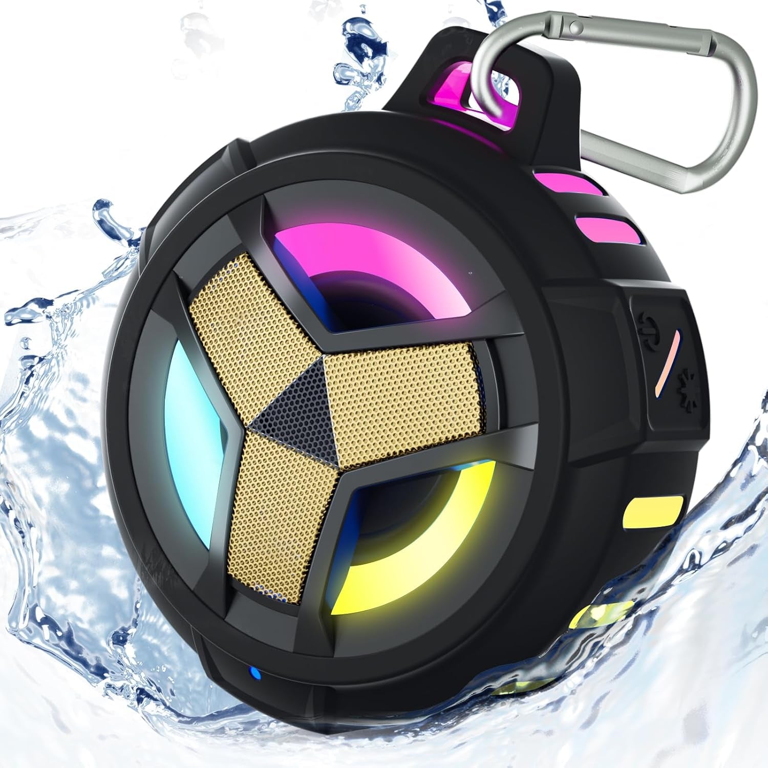 Bluetooth Shower Speaker, Portable Bluetooth Speakers, IP67 Waterproof Wireless Speaker with LED Light, Floating, 2000Mah, True Wireless Stereo for Kayak, Beach, Gifts for Unisex -Black