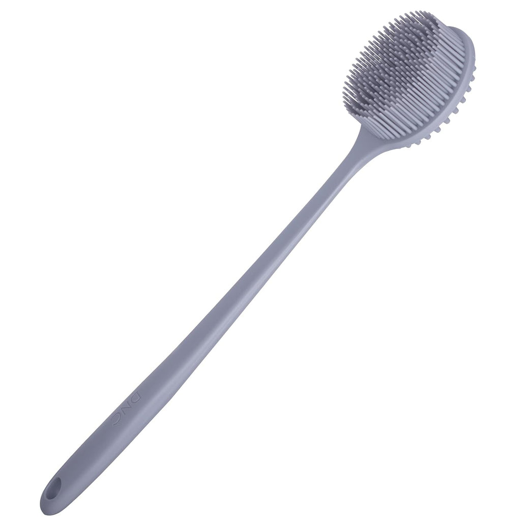 Silicone Back Scrubber for Shower Bath Body Brush with Long Handle (Gray)