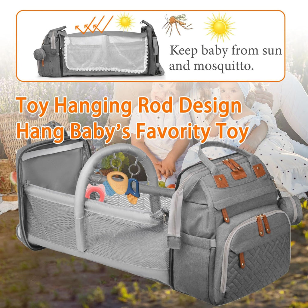 Baby Diaper Bag with Changing Station, Waterproof Diaper Bag Backpack for Moms Dads with USB Charging Port, Baby Shower Gifts, Large Capacity Diaper Backpack, Grey