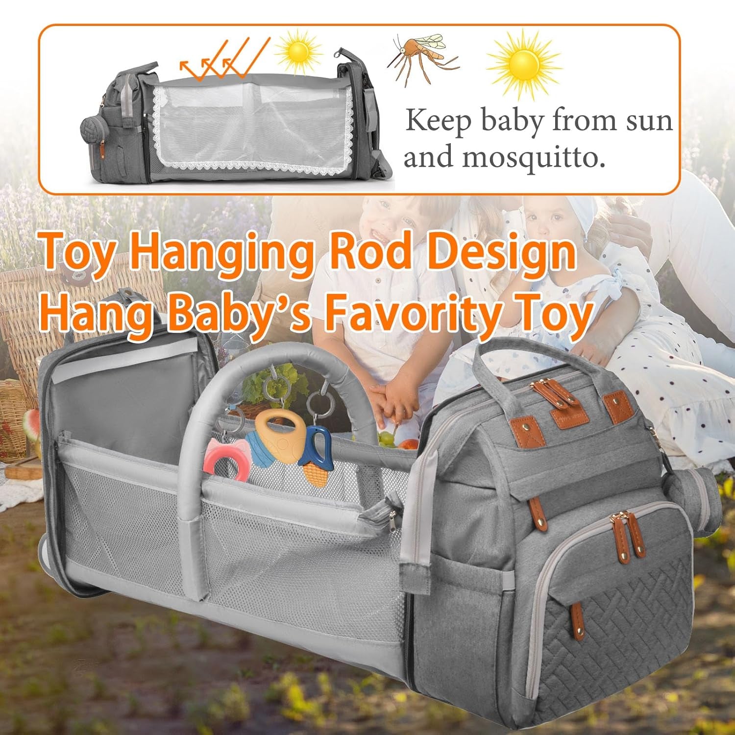 Baby Diaper Bag with Changing Station, Waterproof Diaper Bag Backpack for Moms Dads with USB Charging Port, Baby Shower Gifts, Large Capacity Diaper Backpack, Grey