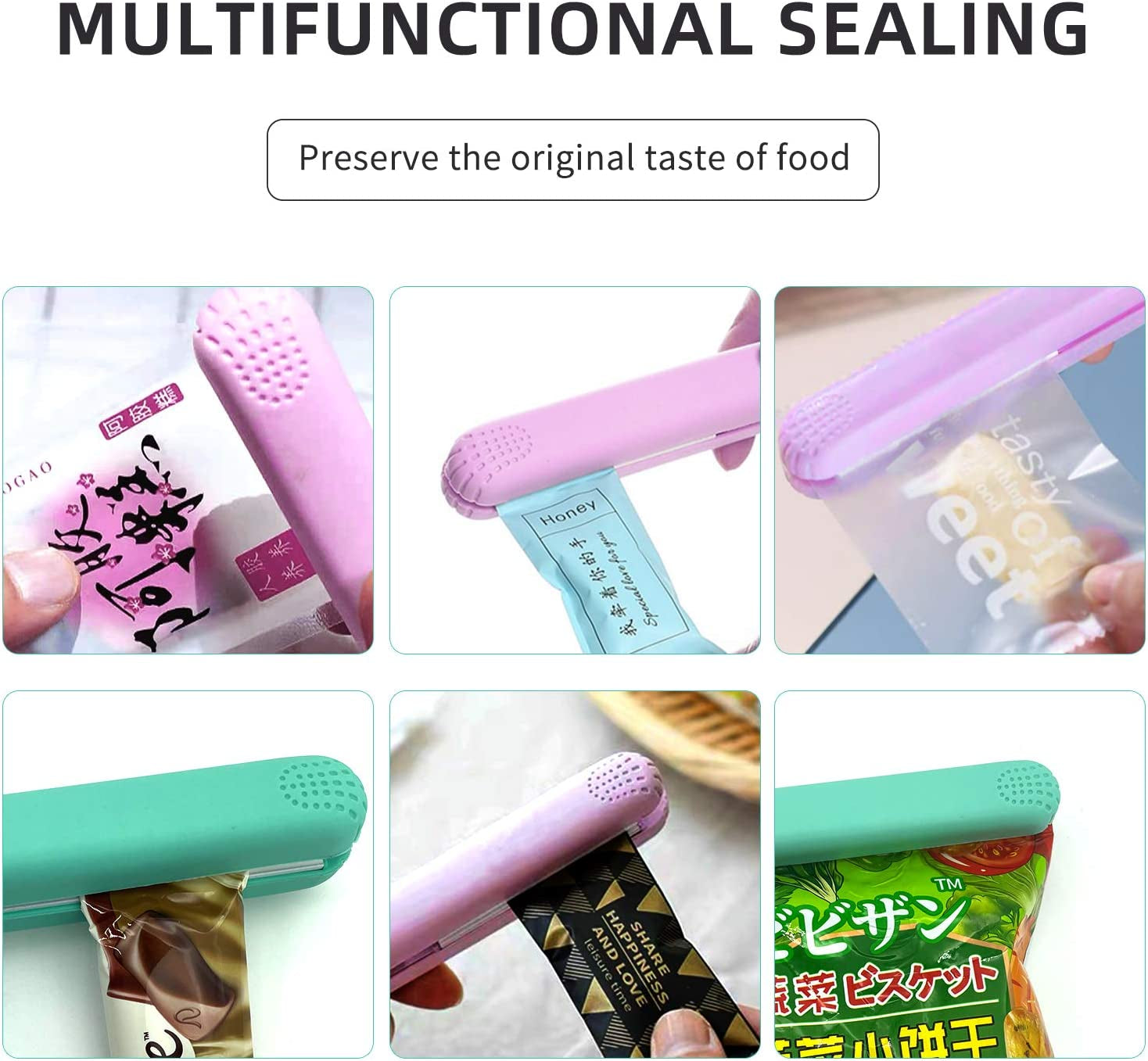 2 PACK Mini Bag Sealer Heat Seal, Handheld Food Sealer Bag Resealer for Food Storage, Portable Smart Heat Sealer Machine with 45” Power Cable for Chip Bags, Plastic Bags, Snack Bags (Green+Purple)