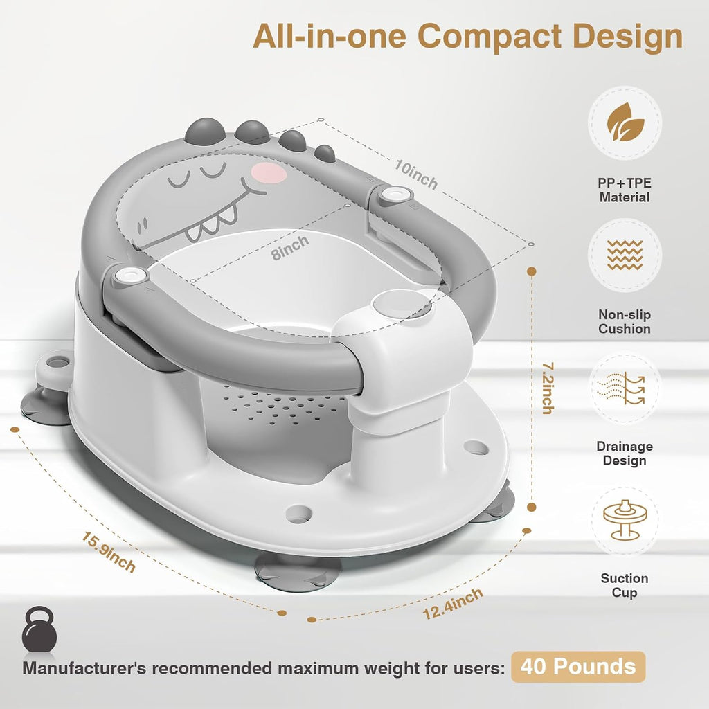 Baby Bath Seat for Babies 5 Months & up - Non-Slip Bath Seat for Sitting Up, Soft Cushion & Compact Design, Toddler Bathtub Seat