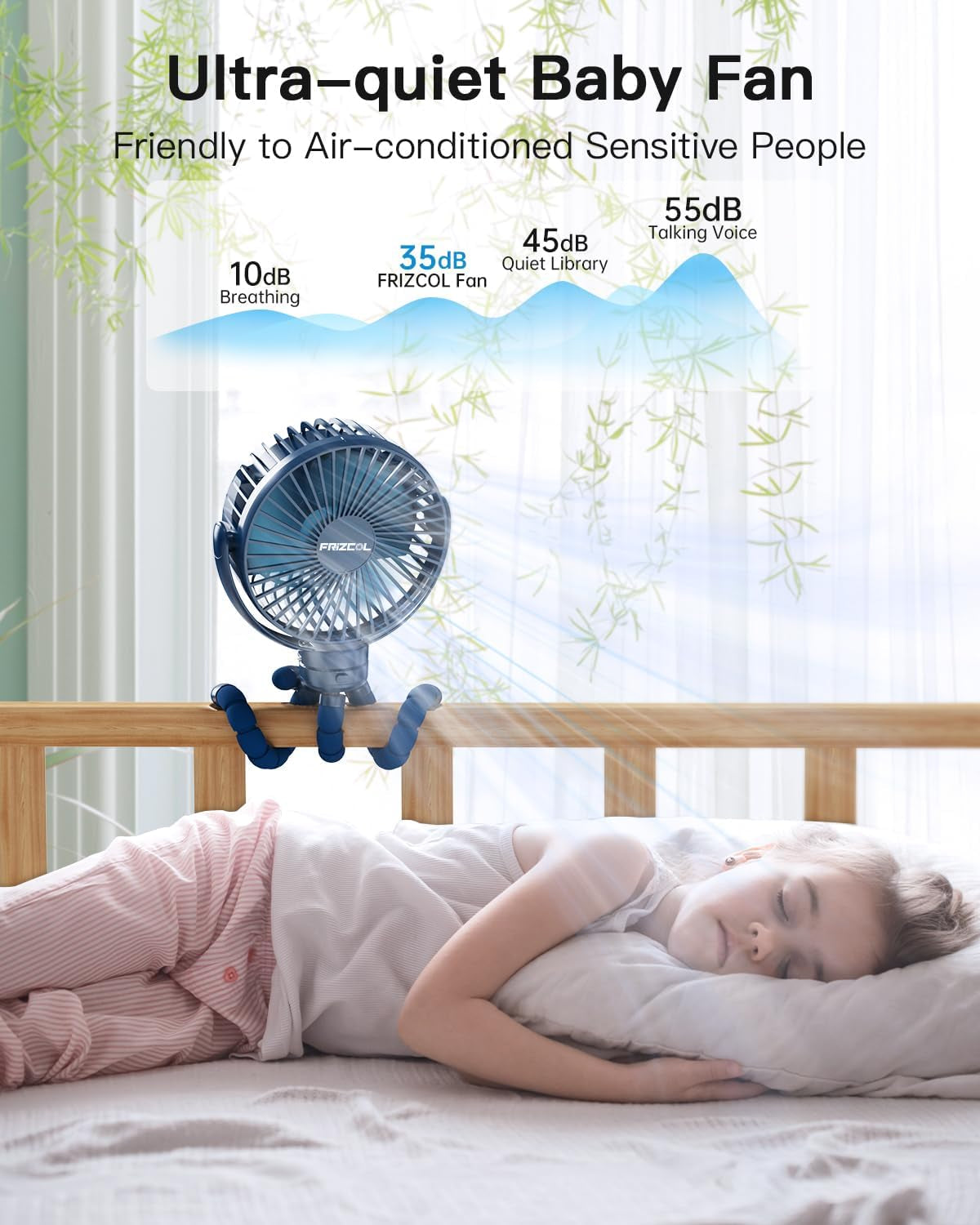 12000Mah Portable Stroller Fan, Use as Power Bank, 65H Battery Operated Fan Flexible Tripod Clip on Fans, Detachable Personal Handheld Baby Fans for Stroller, Car Seat, Desk, Treadmill (Blue)