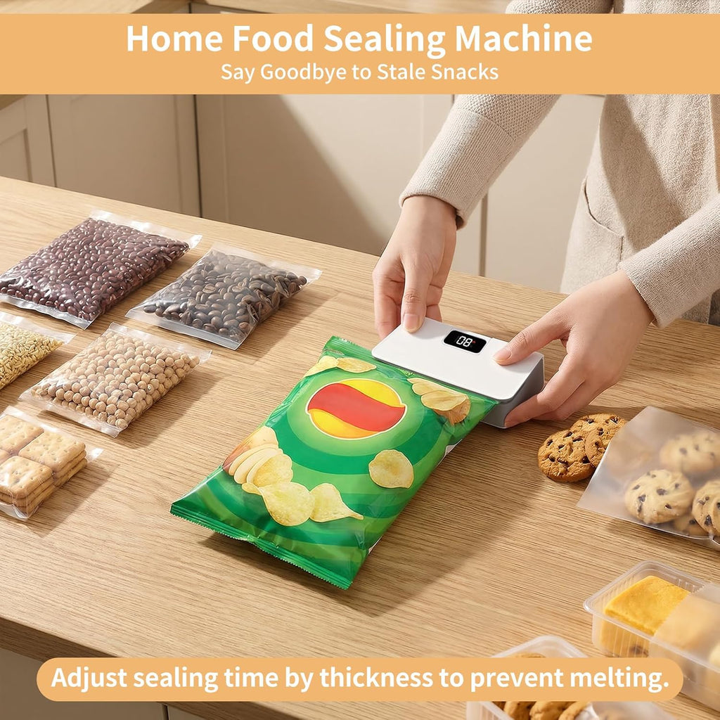 Rechargeable Mini Bag Sealer,6 Adjustable Levels Portable Heat Sealer with Cutter & Magnetic for Food Storage,Sealing Machine for Chip Plastic & Mylar Bags,Kitchen Gadgets for Food Resealer& Freshness