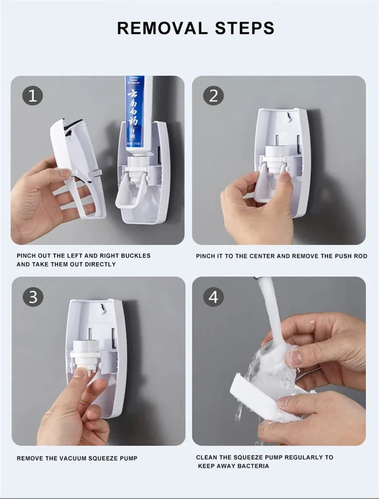 1 set of easy-to-use toothbrush holder with automatic toothpaste dispenser, wall mounted toothbrush storage rack, and bathroom