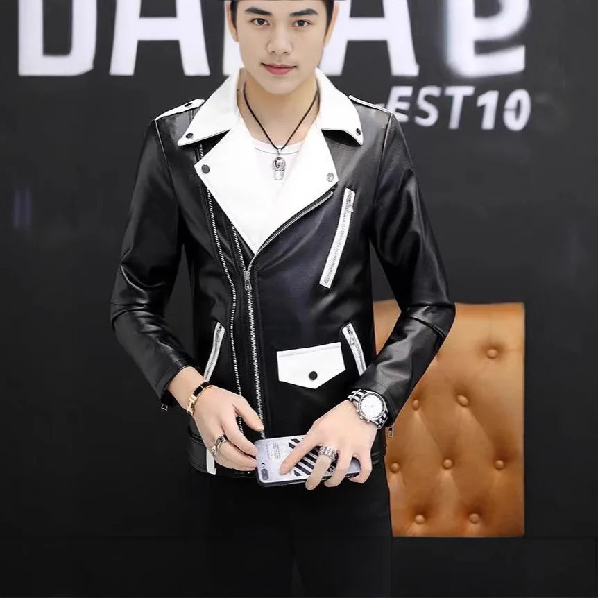 2025 New Men's Leather Jacket Baseball Style Casual Biker Coat Trendy Korean Version Spring Autumn Fashion City Youth PU Leather