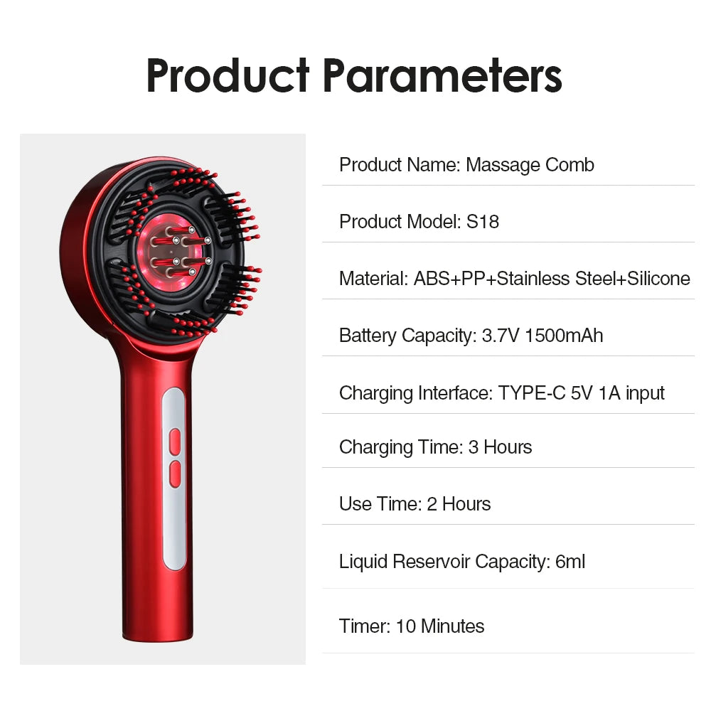 Electric Vibration Massage Comb 660nm Red Light Scalp Massage Brush Anti-Hair Loss Liquid Oil Applicator Hair Care Comb