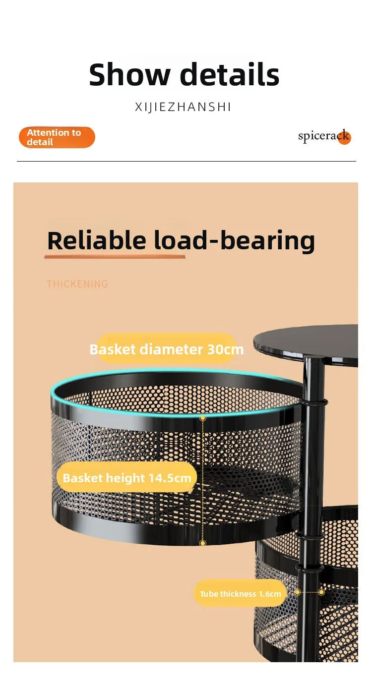 Kitchen Organizer Trolley Cart Rolling Foldable Portable Storage Multi Tier Round Fruit Vegetable Shelf No Assembly Furniture