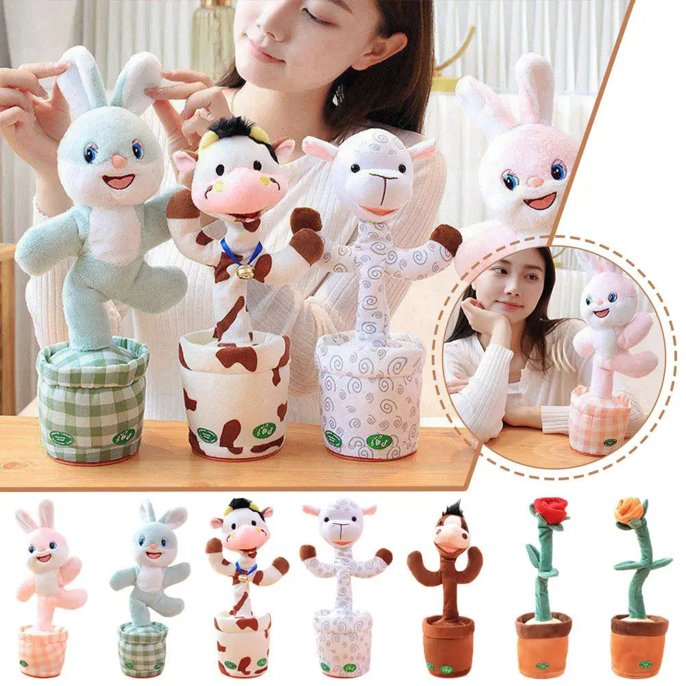 Dancing Rabbit Cow Interactive Learning Musical Speak Plush Toy Repeat Talking Plushie Rabbit Intelligent Cactus Kids Gifts