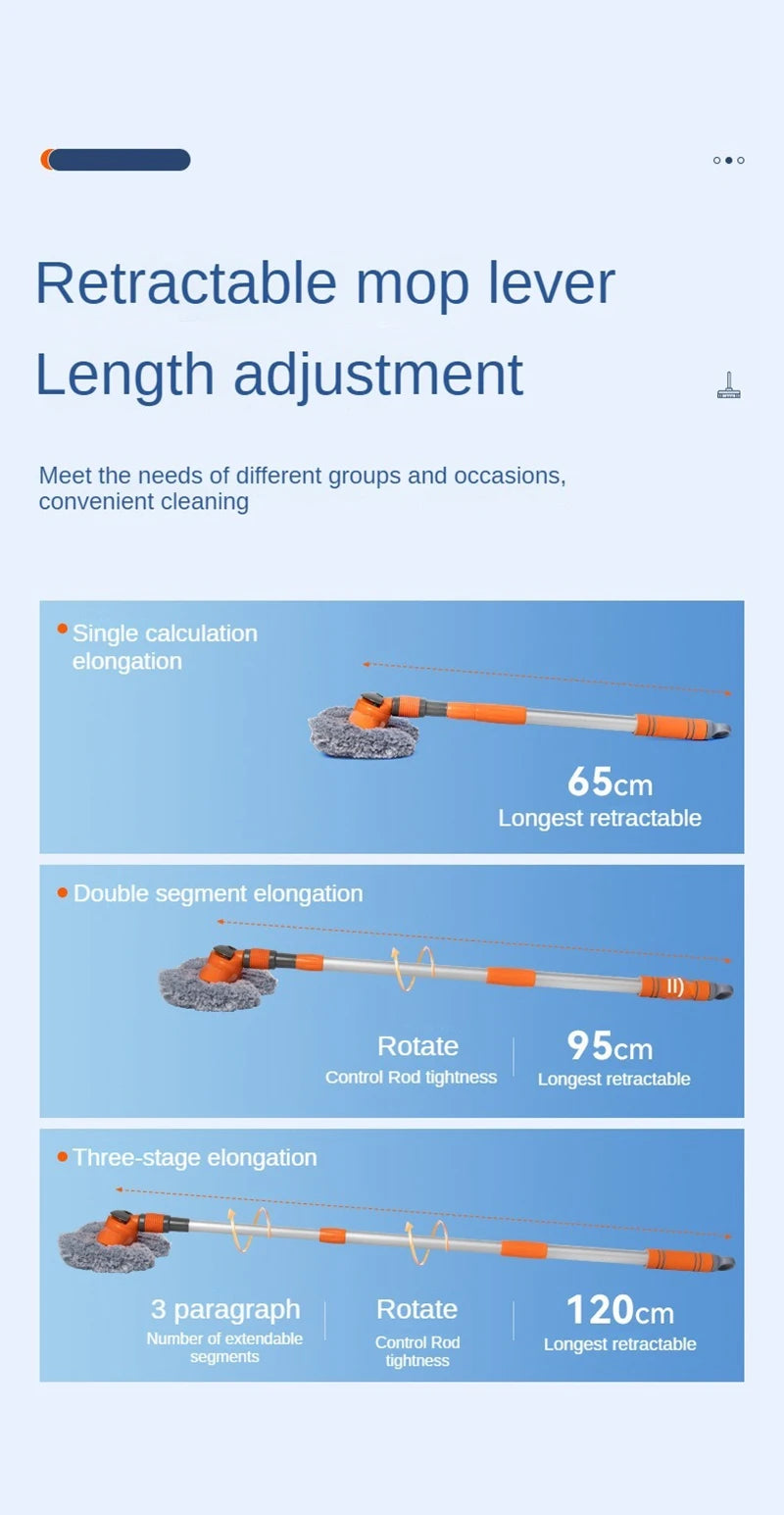 Telescopic Car Wash Mop with Foam Double Brush Head