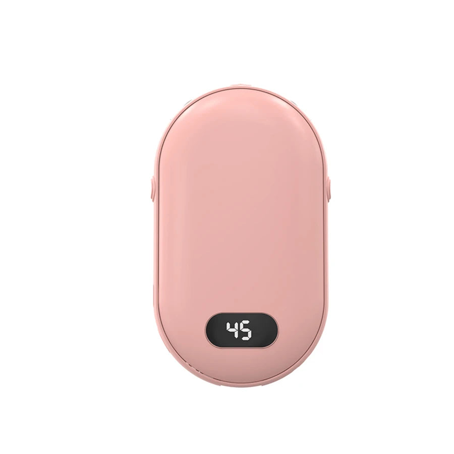 Double-sided heating with two temperature settings, this pocket hand warmer can be recharged