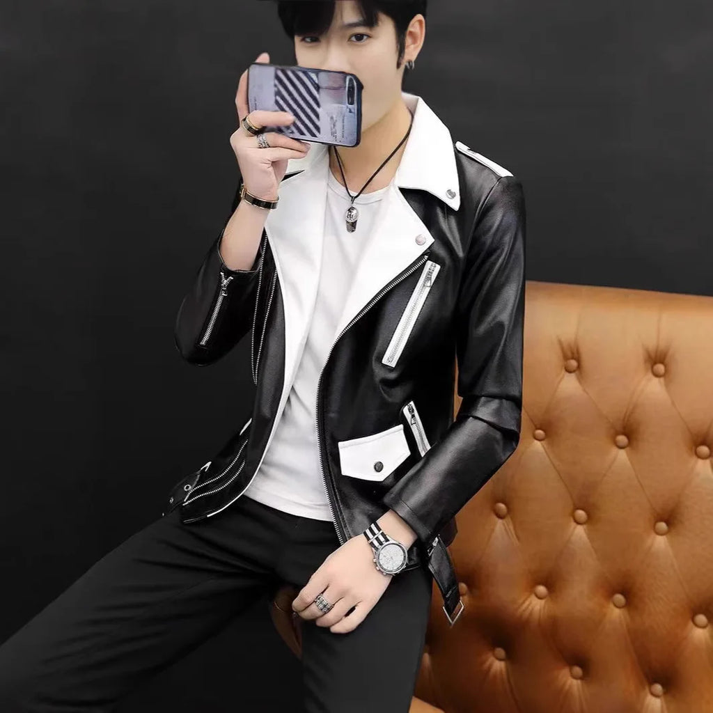 2025 New Men's Leather Jacket Baseball Style Casual Biker Coat Trendy Korean Version Spring Autumn Fashion City Youth PU Leather
