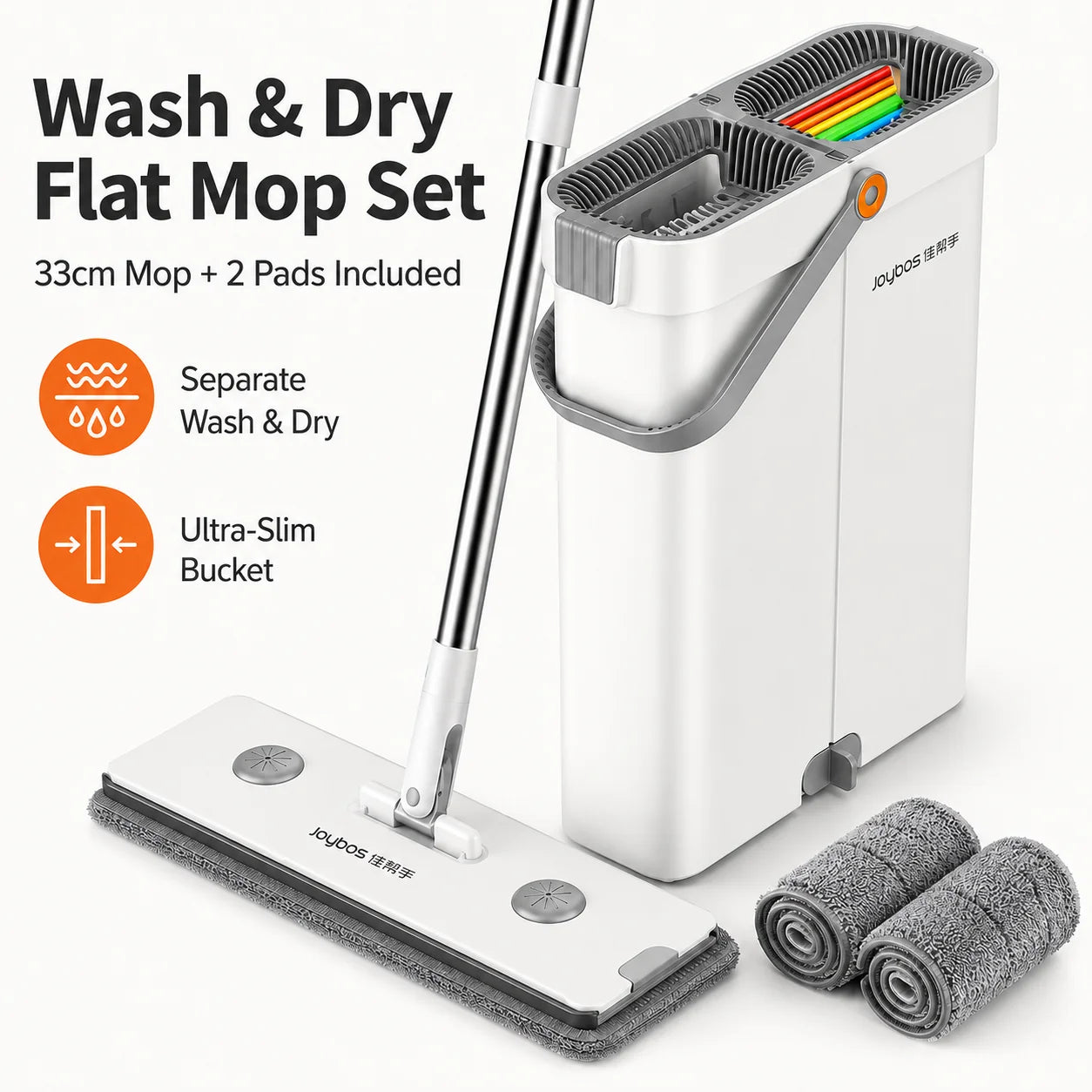 Joybos Ultra-Slim Flat Mop & Bucket System