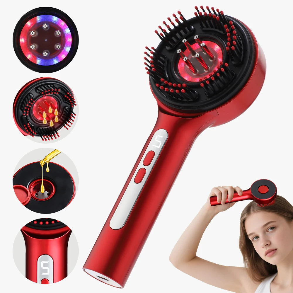 Electric Vibration Massage Comb 660nm Red Light Scalp Massage Brush Anti-Hair Loss Liquid Oil Applicator Hair Care Comb