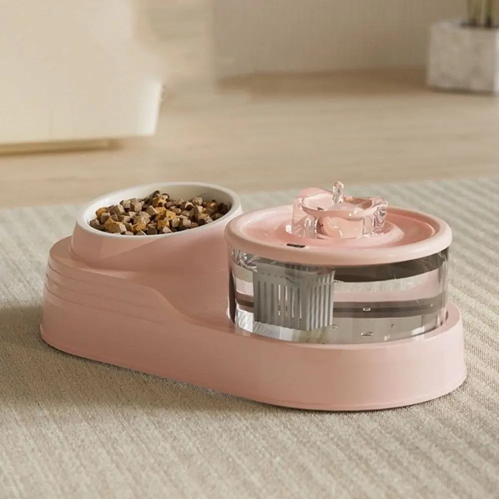 USB Charging 2-in-1 Pets Water Fountain Auto Filter Mute Cat Drinker Bowl Large Capacity Neck Protection Pet Feeder for Home