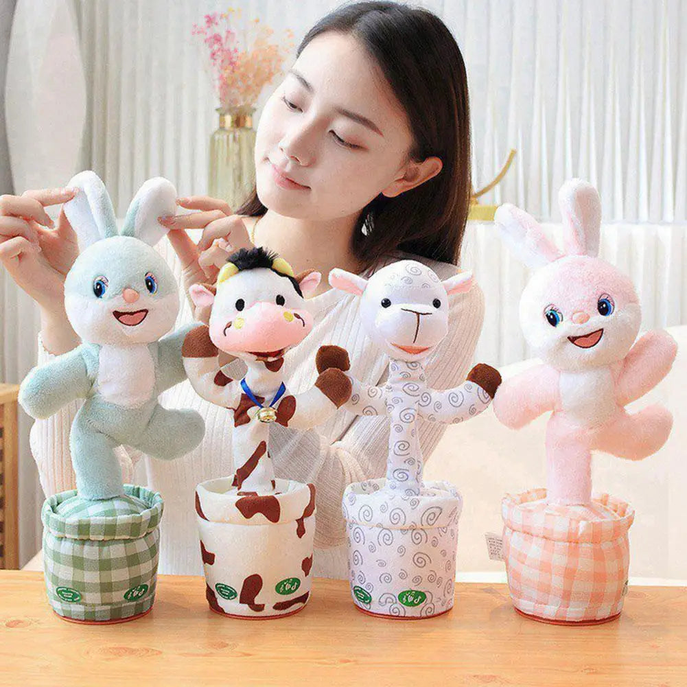 Dancing Rabbit Cow Interactive Learning Musical Speak Plush Toy Repeat Talking Plushie Rabbit Intelligent Cactus Kids Gifts