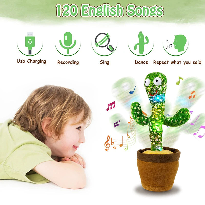 Dancing Cactus Plush Toy with 120 Songs USB Battery Operated Voice Repeat Feature Talking Stuffed Cactus Dancer Gift for Kids