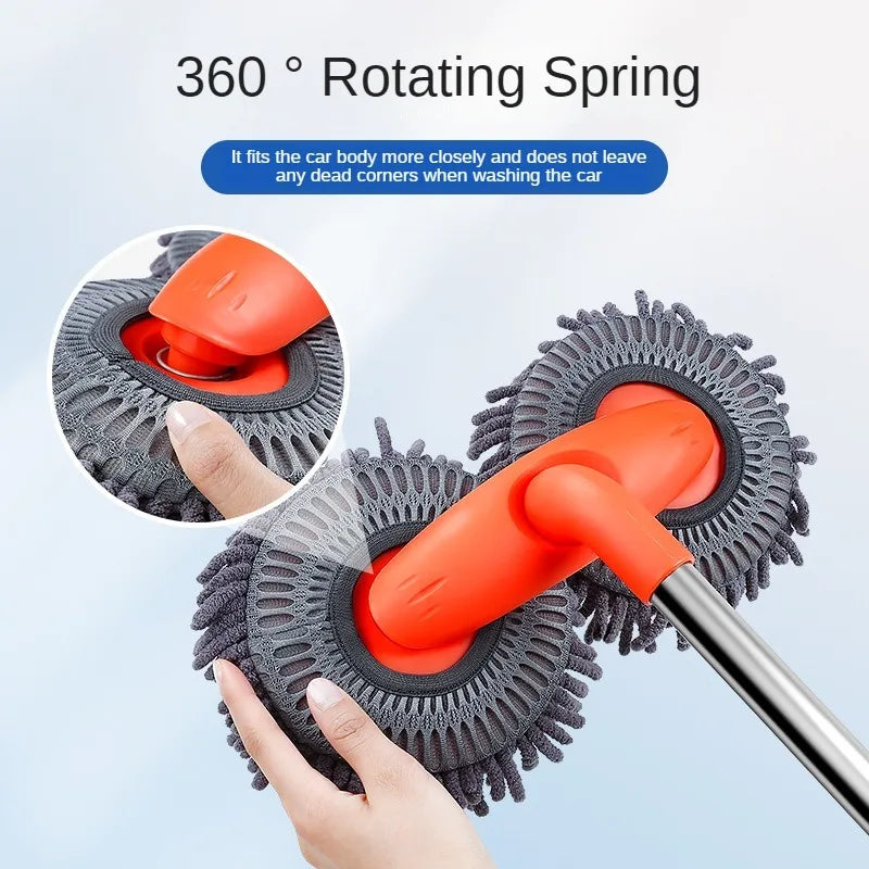 Telescopic Car Wash Mop with Foam Double Brush Head