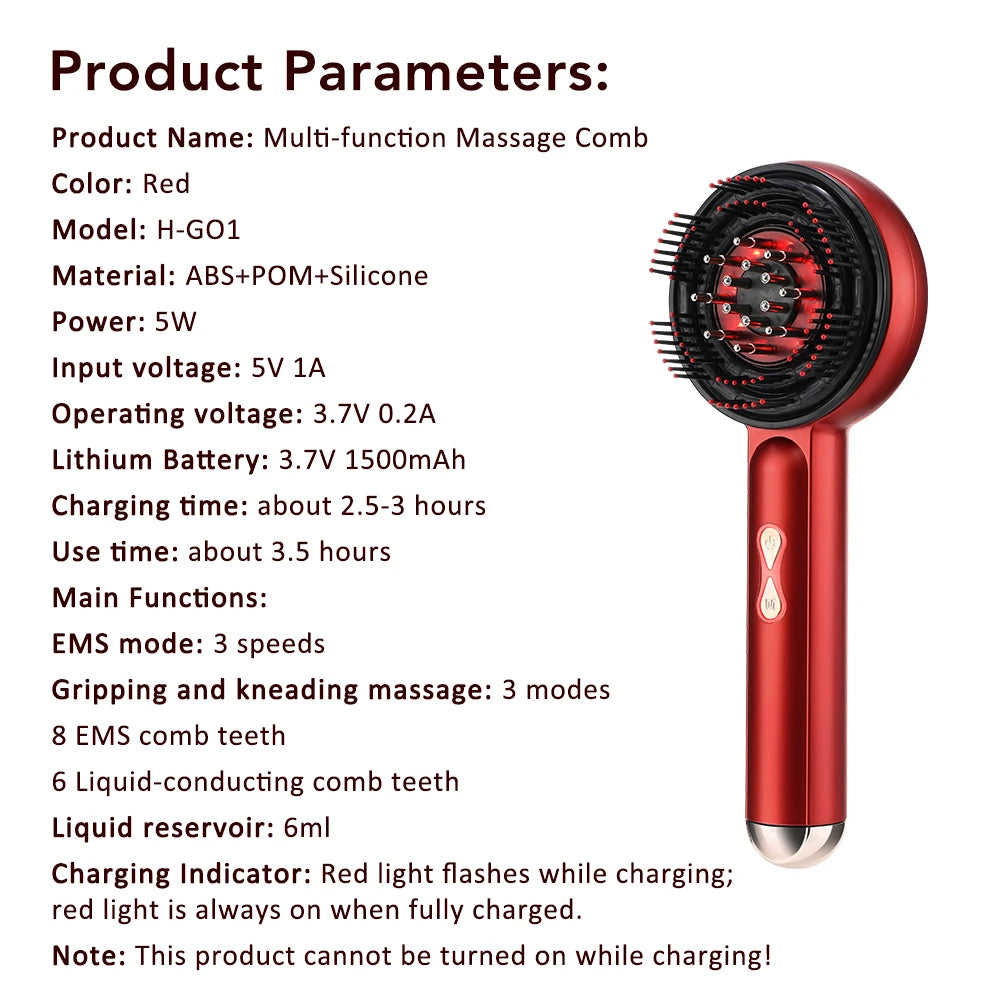 Electric Vibration Massage Comb 660nm Red Light Scalp Massage Brush Anti-Hair Loss Liquid Oil Applicator Hair Care Comb