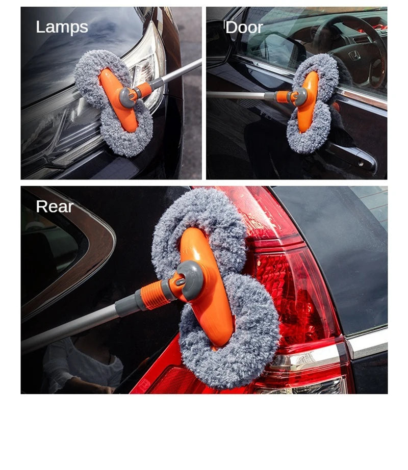 Telescopic Car Wash Mop with Foam Double Brush Head