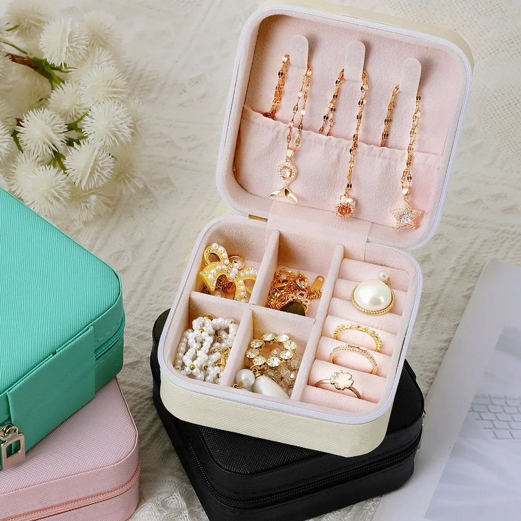 Portable Jewelry Box Jewelry Organizer Display Travel Jewelry Case Boxes Jewelry Leather Storage Zipper Jewelers Jewelry Box