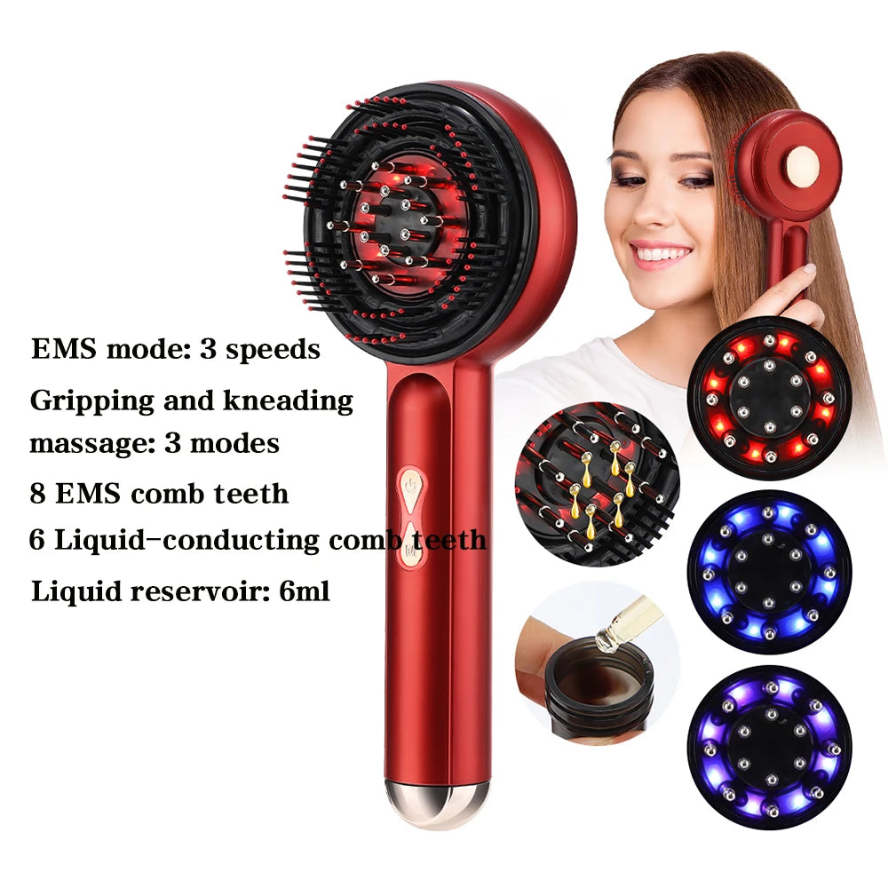 Electric Vibration Massage Comb 660nm Red Light Scalp Massage Brush Anti-Hair Loss Liquid Oil Applicator Hair Care Comb