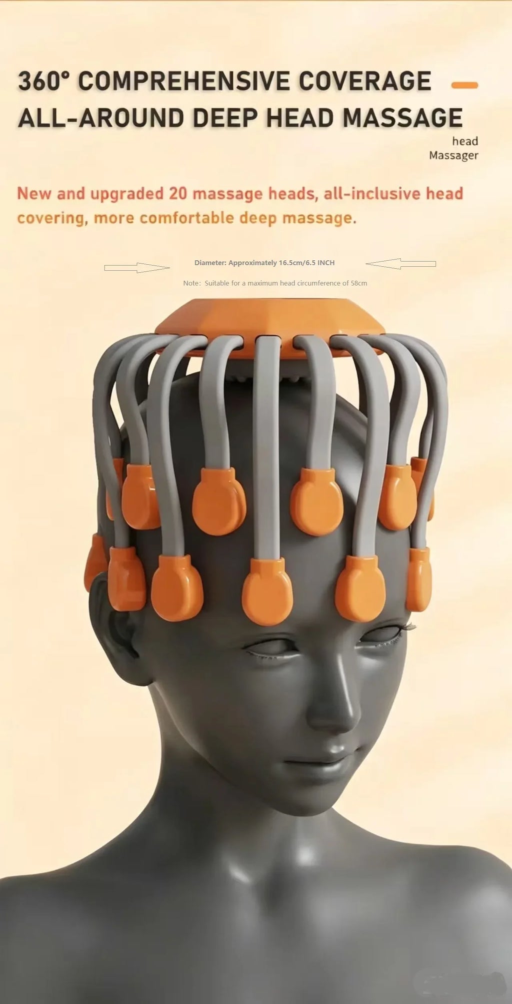 Orange Octopus Head Massager, 10/20 Independent Massage Heads, Wireless Vibration Scalp Scratcher for Daily Relaxation