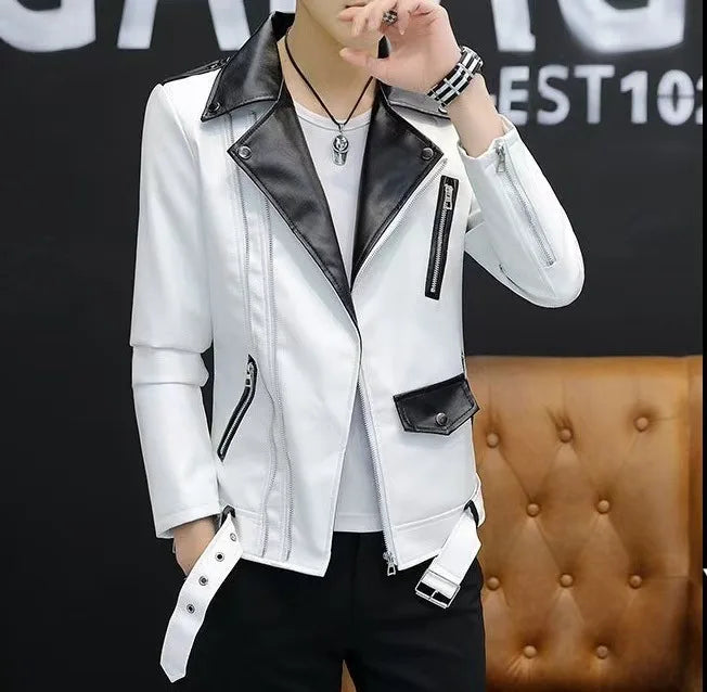 2025 New Men's Leather Jacket Baseball Style Casual Biker Coat Trendy Korean Version Spring Autumn Fashion City Youth PU Leather