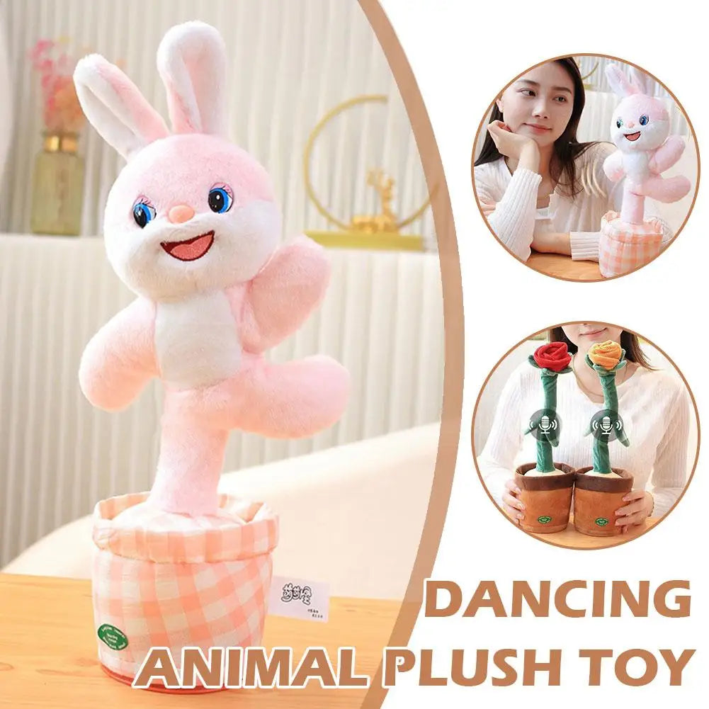 Dancing Rabbit Cow Interactive Learning Musical Speak Plush Toy Repeat Talking Plushie Rabbit Intelligent Cactus Kids Gifts