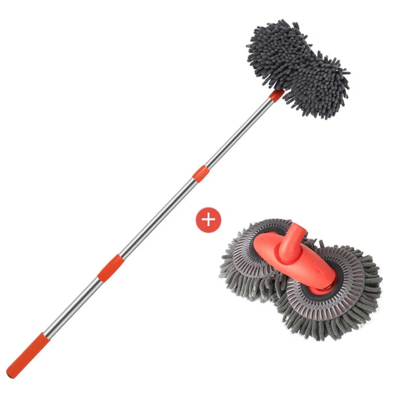 Telescopic Car Wash Mop with Foam Double Brush Head