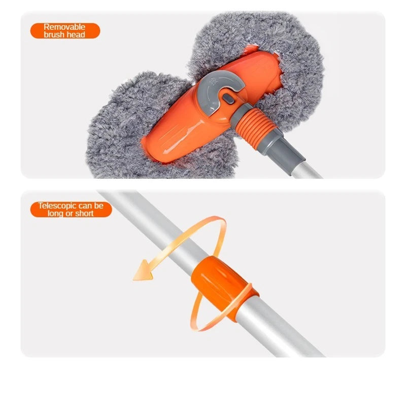 Telescopic Car Wash Mop with Foam Double Brush Head