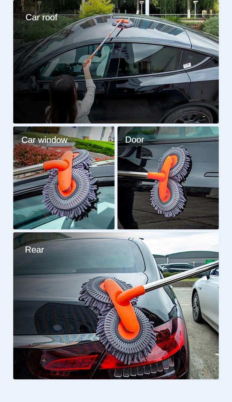 Telescopic Car Wash Mop with Foam Double Brush Head
